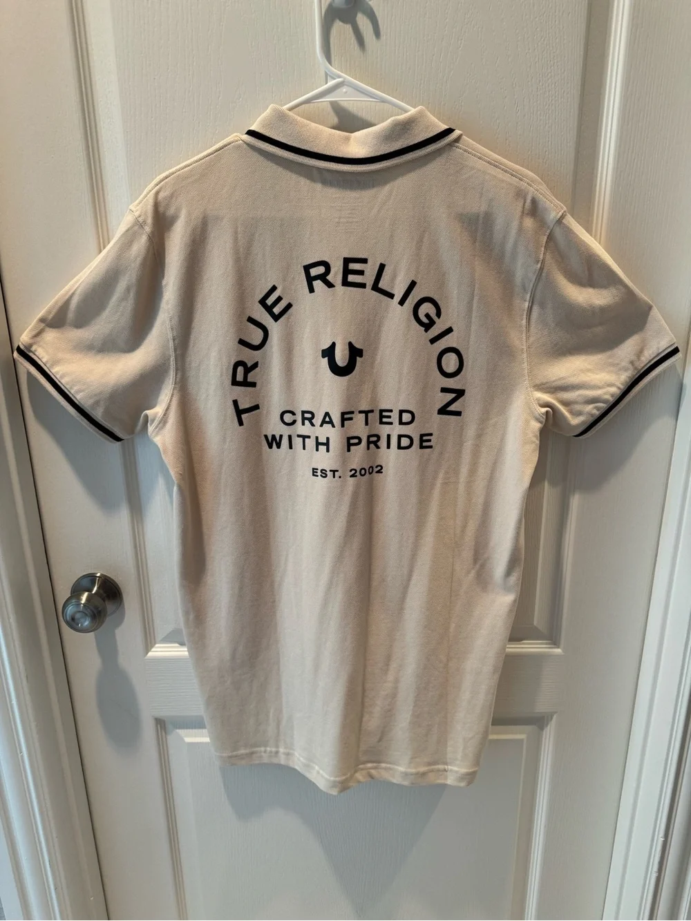 True Religion Men’s Cream Polo with Black Accents